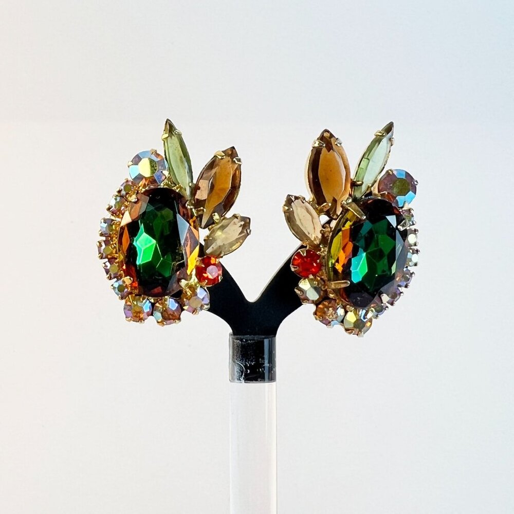 Vintage Juliana DeLizza & Elster Green Brown Cuba Heliotrope Earrings Book Piece